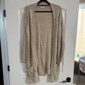 Maurices Beige Knit Open-Front Cardigan